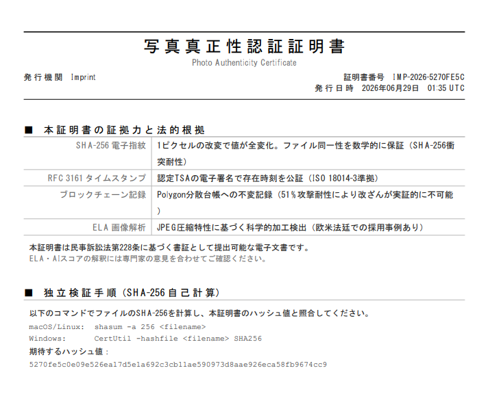 証明書 3 ページ目